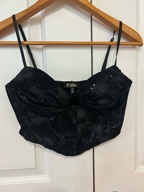 Kaylee Black Sparkle Bustier Crop Top